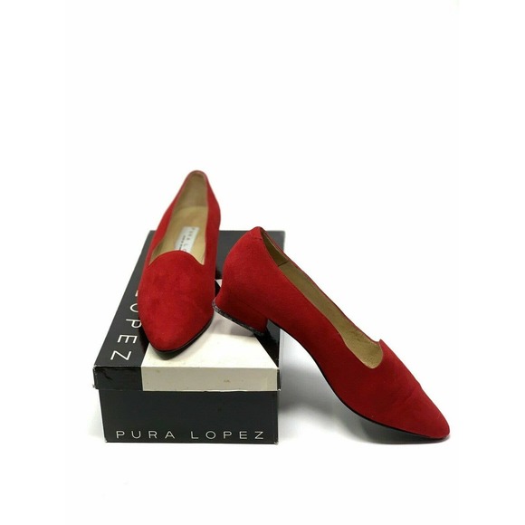 Pura Lopez Red Suede Leather Pump 1.5' Heels Size 8N - Picture 1 of 12